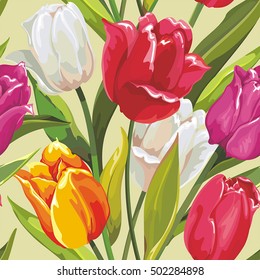 Seamless pattern with tulip flower