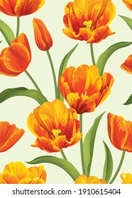 Seamless pattern of Tulip flower background template. Vector set of floral element for wedding invitations, greeting card, brochure, banners and fashion design.