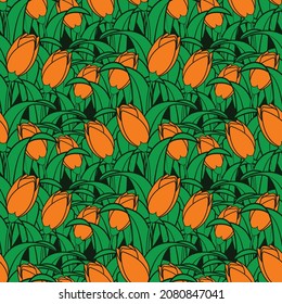 Seamless pattern with tulip flower texture for wallpaper, background, clothes printing or any other purpose. Can use in cutting edge style without background. Easy editing with color grouped 