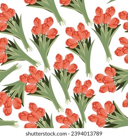 seamless pattern with tulip flower in vector.plant in semi-realistic style.pattern for wallpaper background print on fabric merch design