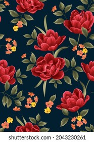 Seamless pattern of Tulip flowers background template. Vector set of floral element for tropical print, wedding invitations, greeting card, brochure, banners and fashion design.