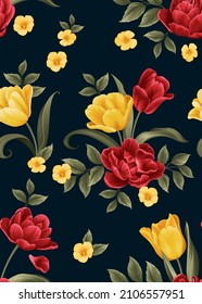 Nahtloses Muster der Tulpenblumen-Hintergrundvorlage. Vektorset mit Blumenmustern für tropischen Druck, Hochzeitseinladungen, Grußkarte, Broschüre, Banner und Modedesign.