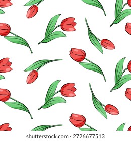 Padrão contínuo de flores de tulipa. Fundo de primavera botânica para embrulhar presente, têxteis, ou papel de parede.