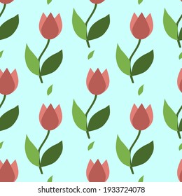 Seamless pattern with tulip flowers. Hand drawing, abstract pattern. Spring, gifts and gifts wrapping paper. For textiles, packaging; fabric, wallpaper.