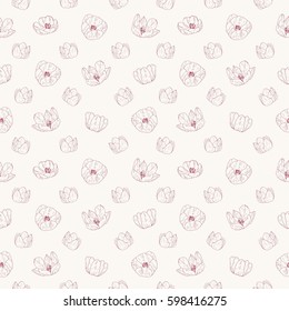 Seamless pattern of a tulip flowers. Hand drawn style spring tulips sketch. Elegant floral element for design.It can be used for decorating of invitations, greeting cards, decoration, wrapping.