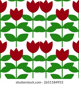 Padrão sem emenda de flores de tulipa com folhas. Perfeito para aprimorar a decoração, criar designs exclusivos ou adicionar elegância floral.