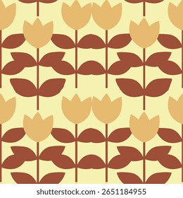 Seamless Pattern of Tulip Flowers with Leaves. Perfect for enhancing decor, crafting unique designs, or adding floral elegance.