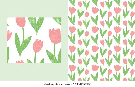 Seamless pattern with tulip flowers on a transparent background, with rough print texture, two-color - Powered by Shutterstock - Get 15% off with code: PIKWIZARD15