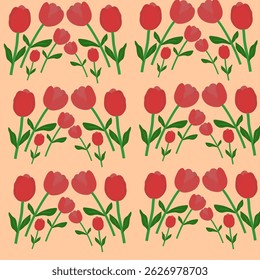 Tulipa padrão sem costura flores, fundo de tulipa vermelha 