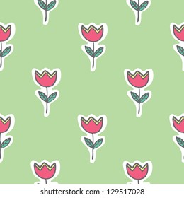 Seamless pattern of tulip flowers vector illustration background