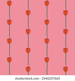 Seamless pattern of Tulip hand-drawing style with background in a wild flower concept, illustration