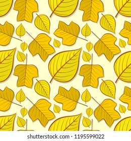 Seamless pattern with tulip poplar and linden autumn leaves. Vector illustration.
