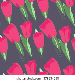 Seamless pattern with tulip. Vector tulip background.