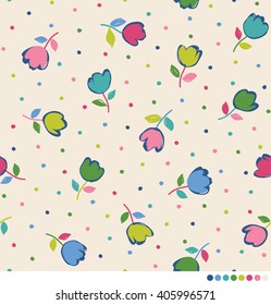Seamless pattern of tulip vector with dot background