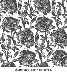 seamless pattern. Tulips. Black. seamless pattern, design elements. Ornament flower, floral design,flowers design, floral clipart, flowers Vector,flower Art, flower pattern