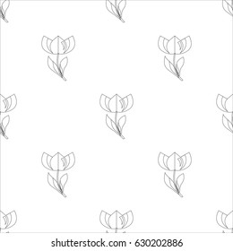 seamless pattern with tulips black and white isolated on white