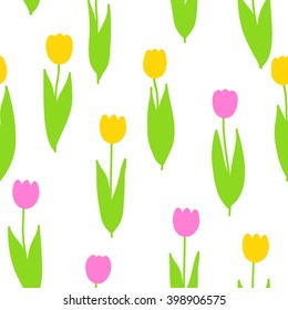 Seamless Pattern of tulips. Can be used as background for 8 March, 9 may, womens day, mothers day decoration. Vector illustration