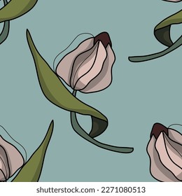 Patrón sin foco de tulipanes. Tulipanes gráficos y coloridos. Primavera, ilustración vectorial. Postal. Día Internacional de la Mujer. Plantilla para publicidad. Un ramo inusual de flores.