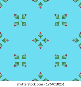 Seamless pattern with tulips in flat modern style. Design from multi-colored tulips in Damascus style. Vector illustration
