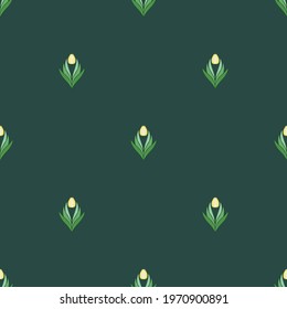 Seamless pattern with tulips in flat modern style. Design from multi-colored tulips in Damascus style. Vector illustration