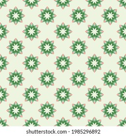 Seamless pattern with tulips in flat modern style. Design from multi-colored tulips in Damascus style. Vector illustration