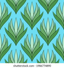 Seamless pattern with tulips in flat modern style. Design from multi-colored tulips in Damascus style. Vector illustration