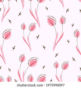 Seamless pattern with tulips flower on pink background vector illustration. 