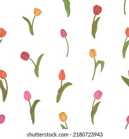 Patrón sin foco con tulipanes. Elementos dibujados a mano para su diseño. Puede utilizarse en papel de embalaje, tela, fondo