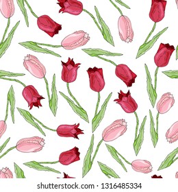 Seamless pattern with tulips. Infinite texture for the design of the season. Vector illustration.  