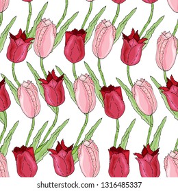 Seamless pattern with tulips. Infinite texture for the design of the season. Vector illustration.  