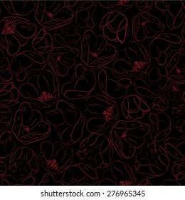 Seamless pattern with tulips on a black background. Vector illustration