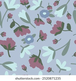 Padrão contínuo com tulipas no fundo azul. Ilustração vetorial