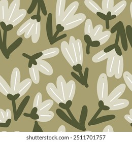 Patrón sin fisuras con tulipanes sobre fondo pastel, Ilustración vectorial.