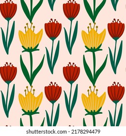 Seamless pattern with tulips. Spring texture.