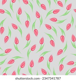 Seamless pattern with tulips. Tulip flower background. Vector illustration. Design for web, wrapping, wallpaper, textile, cover, print, fabric fashion