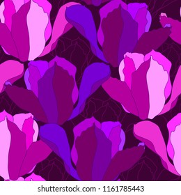 Seamless pattern with tulips. Vector background with flowers. Hand drawn floral background.