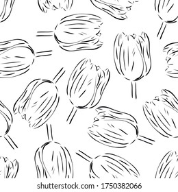 Seamless pattern with tulips. Vector illustration on a white background. 
