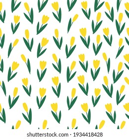 seamless pattern of tulips. white background. yellow flowers. vector texture. spring print for textiles and wallpaper.