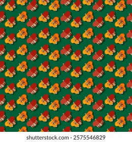 Seamless pattern with Turban Squash or Turk’s Turban. Winter squash. Cucurbita maxima. Vegetables. Flat style. Isolated vector illustration.