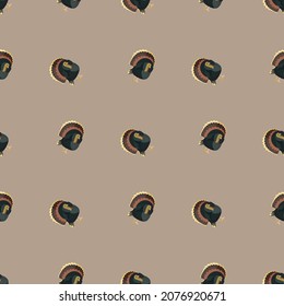 Seamless pattern Turkey beige background. Texture of farm bird for any purpose. Geometric template for textile fabric design. Simple vector ornament.