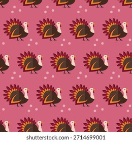 Patrón sin costuras Turquía Pájaro Animal Granja sobre fondo rosa Vector Fondo de pantalla textil giftwrap tela