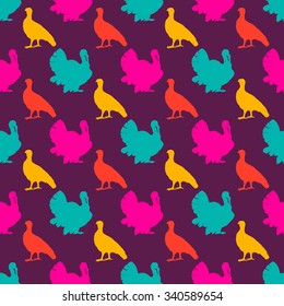 Seamless pattern with turkey in vector. Thanksgiving illustration.