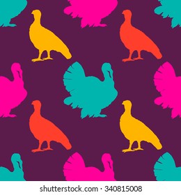 Seamless pattern with turkey in vector. Thanksgiving illustration.