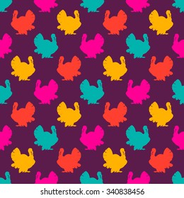 Seamless pattern with turkey in vector. Thanksgiving illustration.