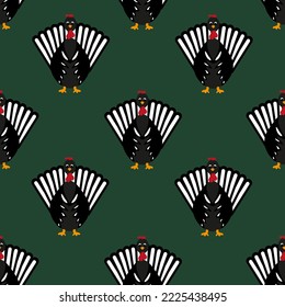 Seamless pattern with turkeys. Background with a turkey character. Print design for wallpaper and bed linen with a domestic farm bird. Thanksgiving day concept.