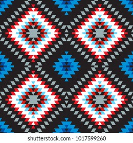 Seamless pattern Turkish carpet pink blue white red gray. Colorful patchwork mosaic oriental kilim rug with traditional folk geometric ornament. Tribal style. Vector