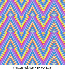 Seamless pattern Turkish carpet pink blue lilac purple pink beige. Patchwork mosaic oriental kilim rug with traditional folk geometric ornament. Tribal style. Vector