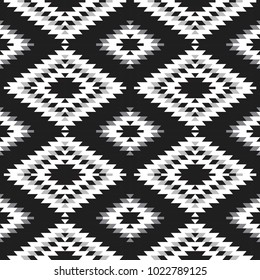 Seamless pattern Turkish carpet white gray black. Patchwork mosaic oriental kilim rug with traditional folk geometric ornament. Tribal style. Vector