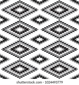 Seamless pattern Turkish carpet white gray black. Patchwork mosaic oriental kilim rug with traditional folk geometric ornament. Tribal style. Vector