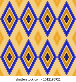 Seamless pattern Turkish carpet yellow ultraviolet brown purple. Colorful patchwork mosaic oriental kilim rug with traditional folk geometric ornament. Tribal style. Vector